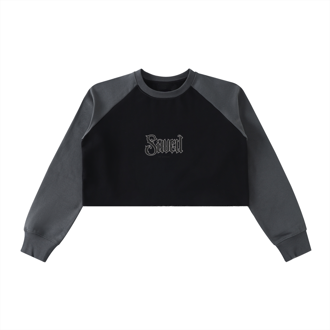 Raw-Hem Color-Block Raglan Crop Sweatshirt