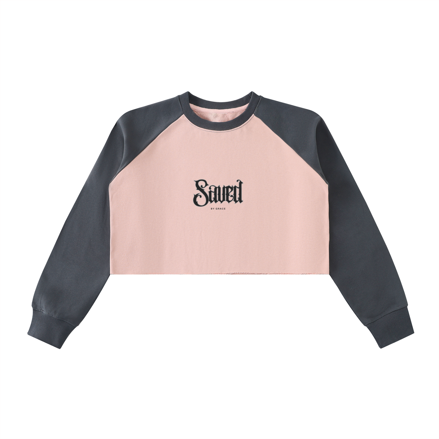 Raw-Hem Color-Block Raglan Crop Sweatshirt
