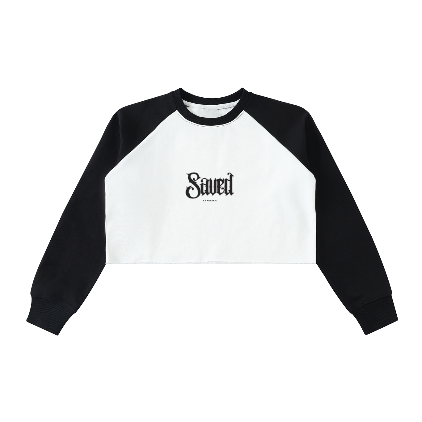 Raw-Hem Color-Block Raglan Crop Sweatshirt